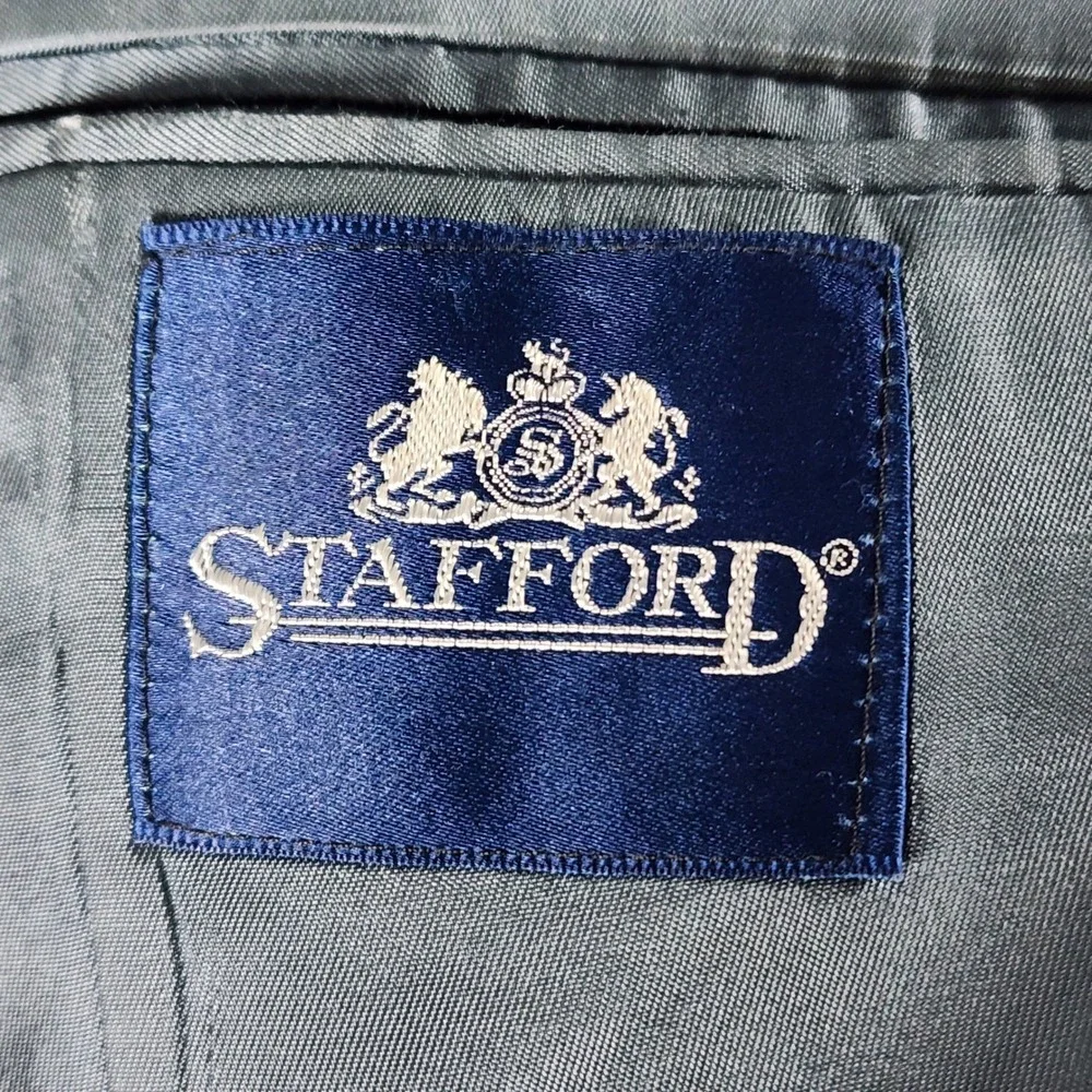 VTG Stafford Mens Navy Blue Hopsack Blazer Gold Crest Buttons USA Made Size 46R